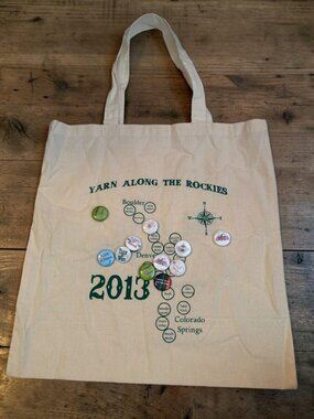 Yarn Along The Rockies 2013 Canvas Tote Bag With Pins Knitting Event Souvenir Na